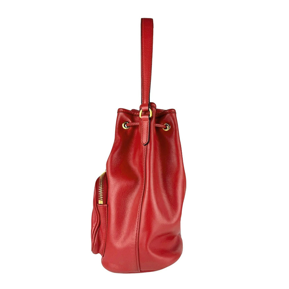 Prada Lacca leather red calf Shoulder bucket bag Red